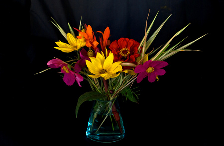 Flowers - flowers, yellow, red, vase