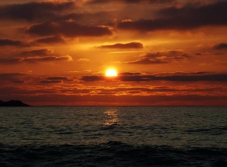 magnificent sight - clouds, sun, red sky, sunrise, sea