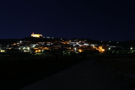 Puebla de Alcocer panoramic - night, castle, panoramic, medieval