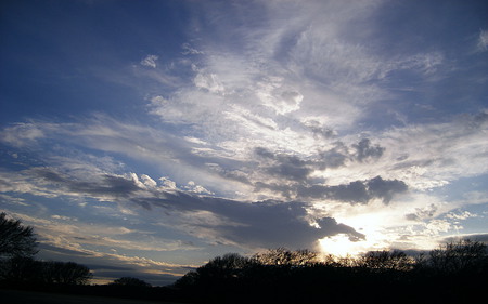 Painted Sky - sky, trees, clouds, twilight, prairie