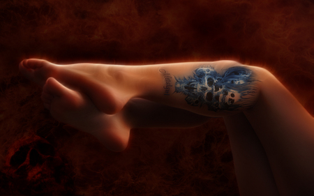 Tattooed You - tattoo, legs, fire, entropy, wallpaper, skull