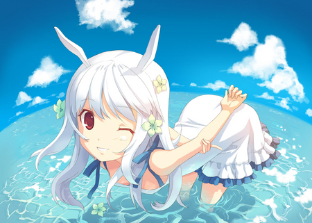 anime girl - anime, water, whitehair, girl