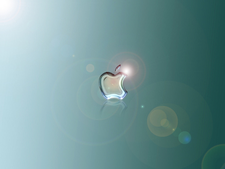 Apple reflection - green, apple, cristal, light, reflection