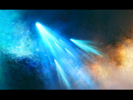 Comet - space, blue, cloud, comet, orange, nebula