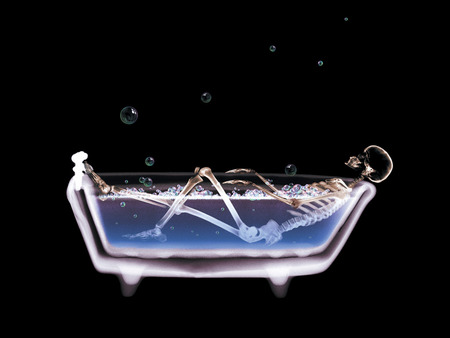 x-ray Soaking - skull, bath tub, bath, x-ray, bathtub, skeleton