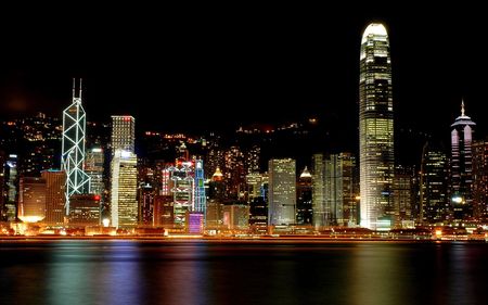 Hong Kong - hong-kong, town, hong kong lights, scene, sea, colors, city, night, cool, architecture, lights, towers