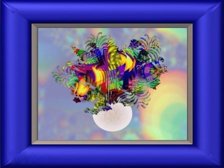 Illusion of Flowers - abstract, flowers, vase, framed