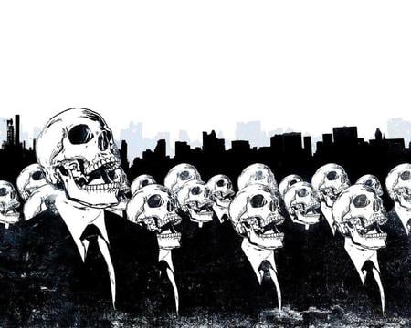 White Collar Workers - skeletons, city, skulls, suits