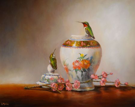  Porcelain & Gold - flowers, birds, delicate, vace, painting