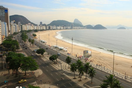 Brazil - trees, water, beach, beautiful, city, architecture, sand, palm, street, panorama, brazil, sky