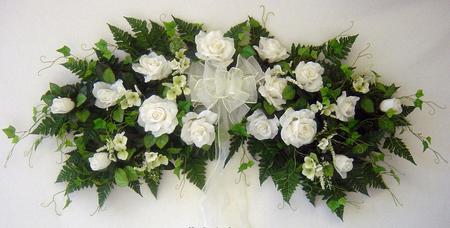 White rose bouquet - lace bow, flowers, white roses, bouquet