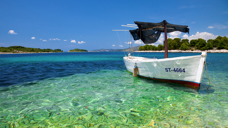 Croatian Boat - water, coast, blue, boat, clear, sea, adriatic, sky