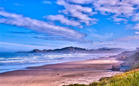 Yaquina Head - nature, beaches, sky, ocean, clouds, blue, hdr, waves