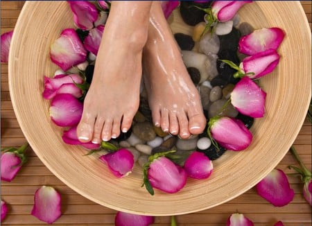 spa time - relax, foot, confort, spa, rose, lovely, petals, feet