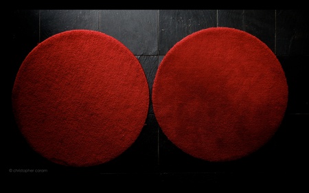 Mats - black, circles, red, floor, tiles