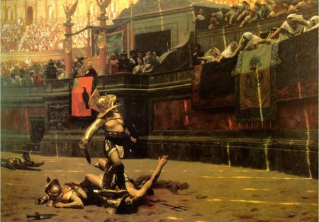 Roman fight-famous painting - death, warrior, greek, fantasy, coliseum, art, abstract, dead, fight, dark, weapon, sword, medieval, dark art, gladiator, rome