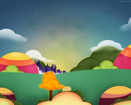 The Candle Village - colourful, sky, trees, moons and stars