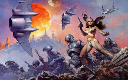 Dawn Attack - spaceships, fantasy, warrior, battlefield, girl, city, robots, future