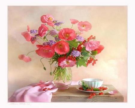 ELEGANT - flowers, cloth, painting, nice, pink, cup