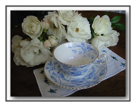 Teacup and roses - flowers, white, roses, teacup