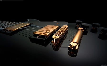 golden sound - guitar, music, black, strings, gold