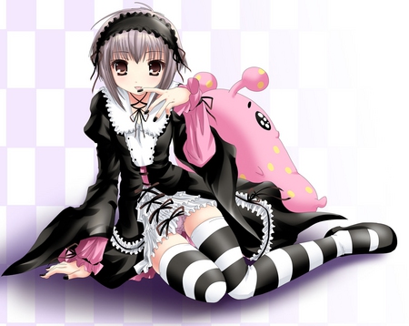 goth - girl, black and white, anime, gothic