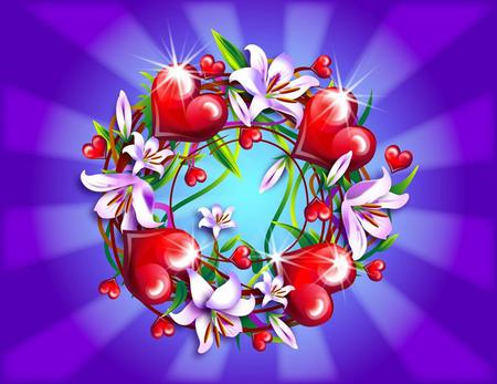 Hearts 'n Flowers - lilies, love, circle, flowers, red hearts