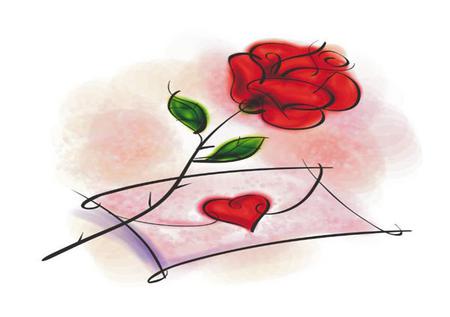 Letter of love - love, red heart, envelope, red rose