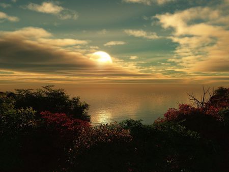 Quite Evening - sky, trees, water, sunset