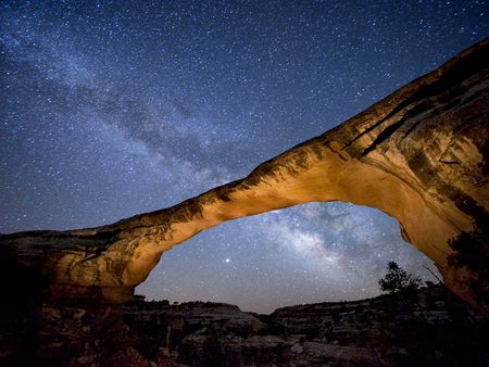 the rock - trees, nature, rock, stars, sky