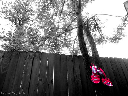 Red High Heels - outside, black and white, red, shoes