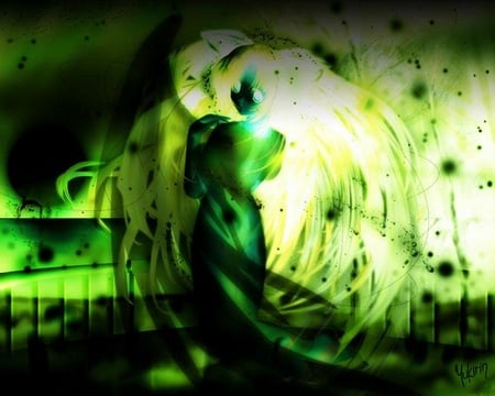 abstract green lady - abstract, girl, cg, 3d