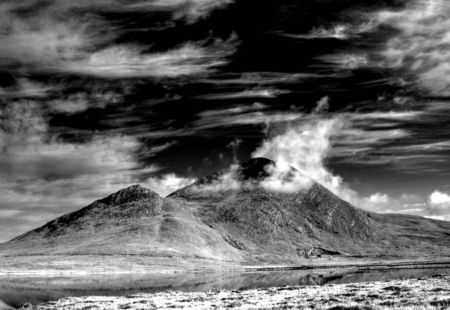 Scotland - Loch Fannich & Fannich Hills - black and white, loch, lake, scotland