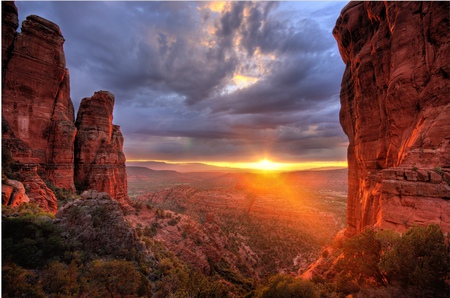 beautiful sunset - sedona, sky, landscape, popular, canyons, wallpaper, sunset, rocks, arizona, nature, clouds, panoramic view, sunsets, grand canyon