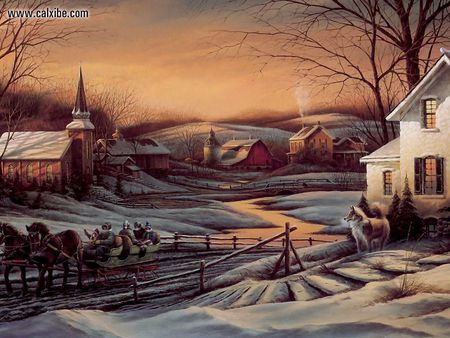 Together For The Season - winter, houses, horses, farm