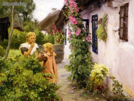 Just Smelling The Flowers - sweet, flowers, garden, children