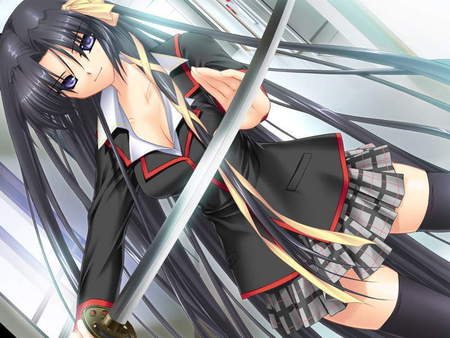 Anime - girl, school, anime, uniform, sword