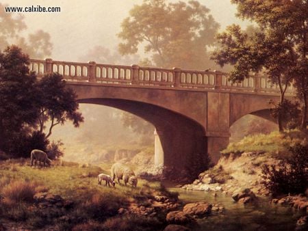 Tranquil Crossing - nature, streams, animals, bridge, country