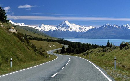 Road toMont Aconcagua, Argentina - lake, mountain, road, snow