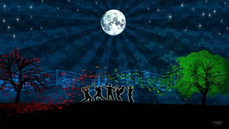 Music Vector - moon, sky, vector, trees, dance, music, notes