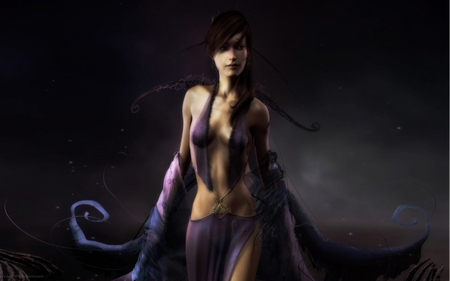 Violet Woman - skin, woman, chiffon, body, slim, brunette, transparent, fantasy