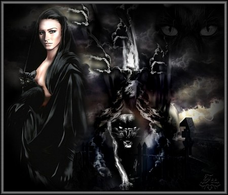 Dark Witch - woman, dark, cat, panter