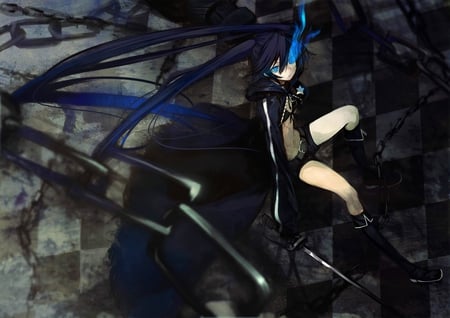 BRS - blue eyes, brs, kuroi mato, black hair, twin tails, weapon, anime, sword, black rock shooter