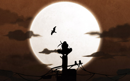 Itachi Uchiha - clouds, moon, itachi, anime, naurto, crow, shadow