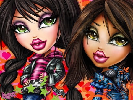 Bratz 2010 - jade is on the left, wallpaper made in 2010, you can get this at bratz com, sasha is on the right