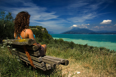 Looking the landscape - girl, sea, landscape, sky