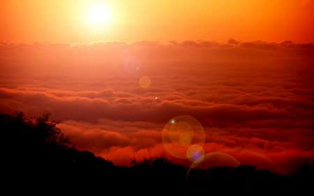 Golden Clouds - clouds, puffy, red, sunsets, orange