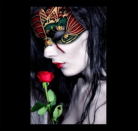 Lady in the Mask - women, lady, sexy, mask, girl, dark, colors, rose