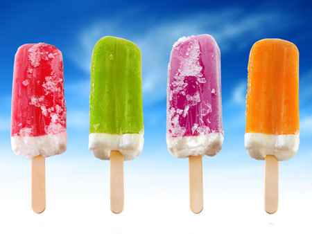 Cherry, Lime, Grape, and Orange Creamcicle - ice cream, frozen, vanilla, flavors, on a stick