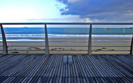 After the rain - sun deck, seaside, view, beach, sea, sand, damp